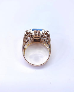 Bague Tank en or et aigue-marine