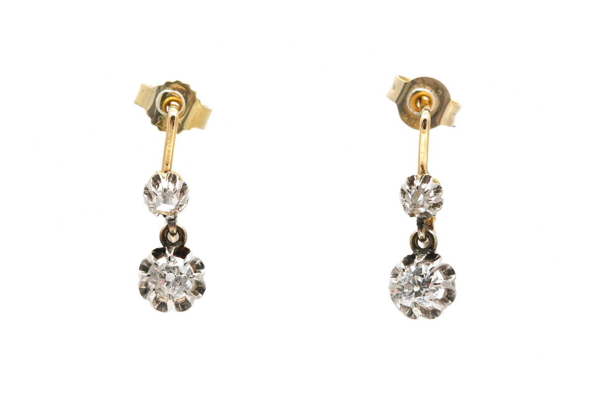 Boucles d'oreilles Puces en or jaune, argent et diamants