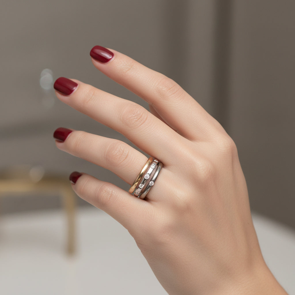 Trois Bagues Lucciole en Or blanc, Titane et Diamants