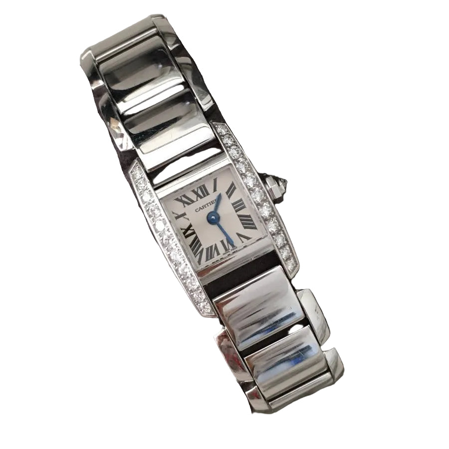 Montre CARTIER "Tankissime" PM en or blanc, acier et diamants