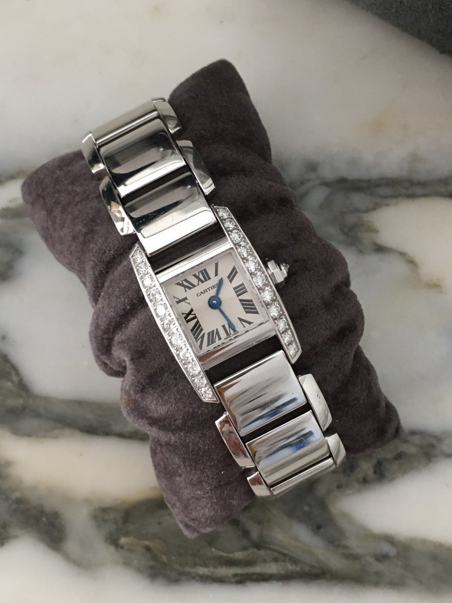 Montre CARTIER "Tankissime" PM en or blanc, acier et diamants