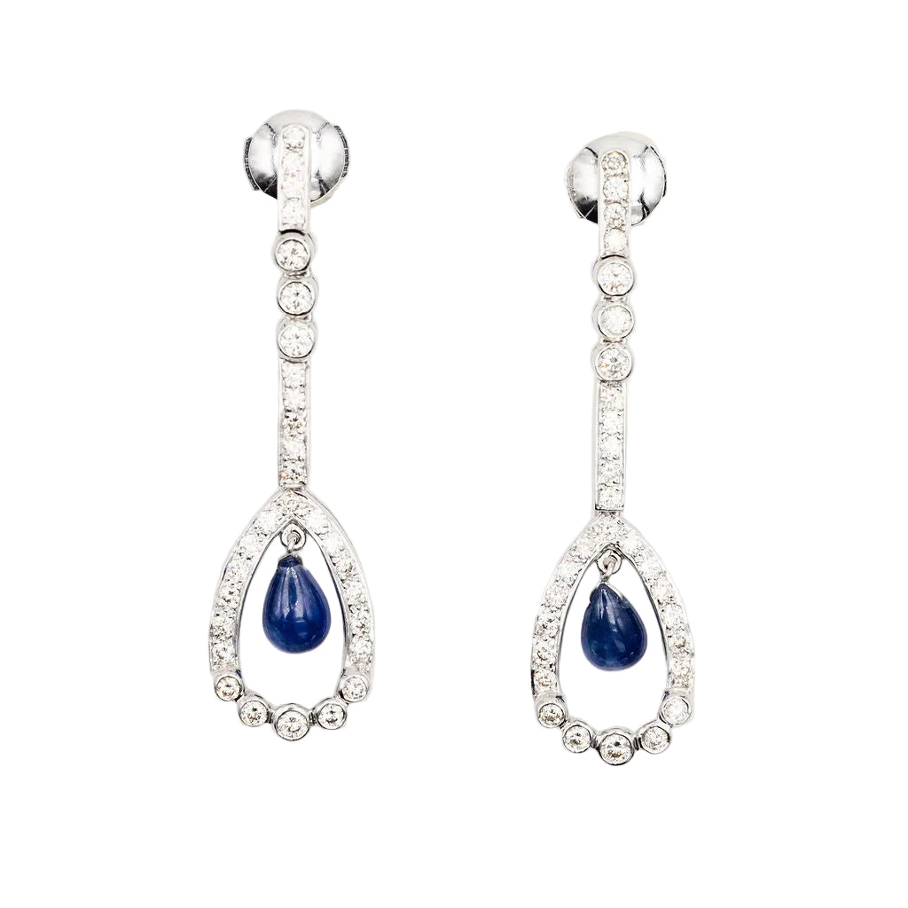 Boucles d'oreilles Pendantes en or blanc, saphirs et diamants