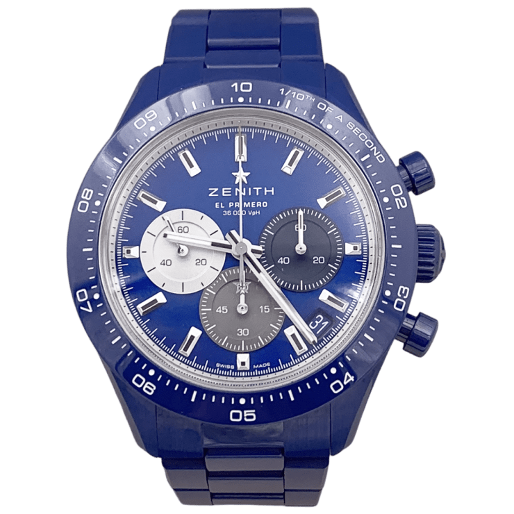 Montre Zenith, "Chronomaster Sport 160th Anniversary Edition", céramique bleue.