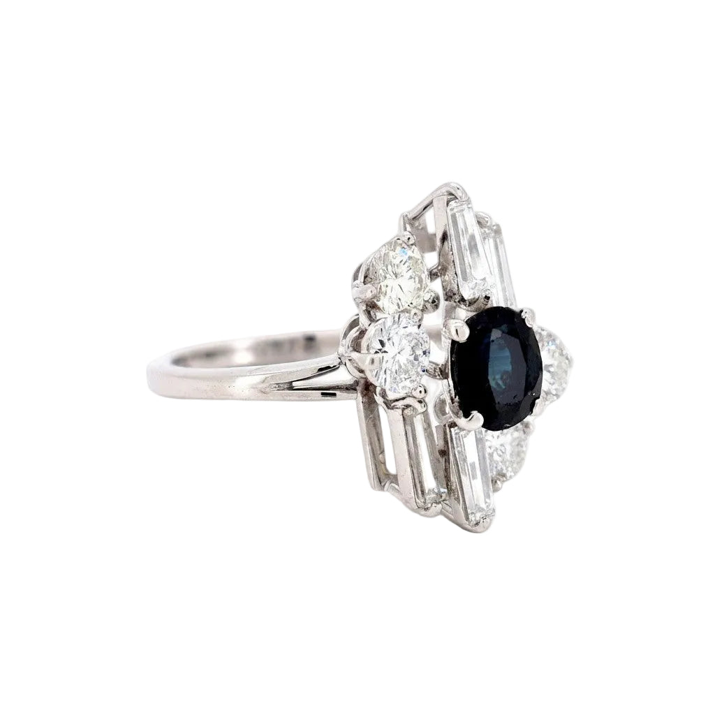 Bague Cocktail en or blanc, saphir et diamants