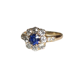 Bague Marguerite en or jaune, saphir, et diamants