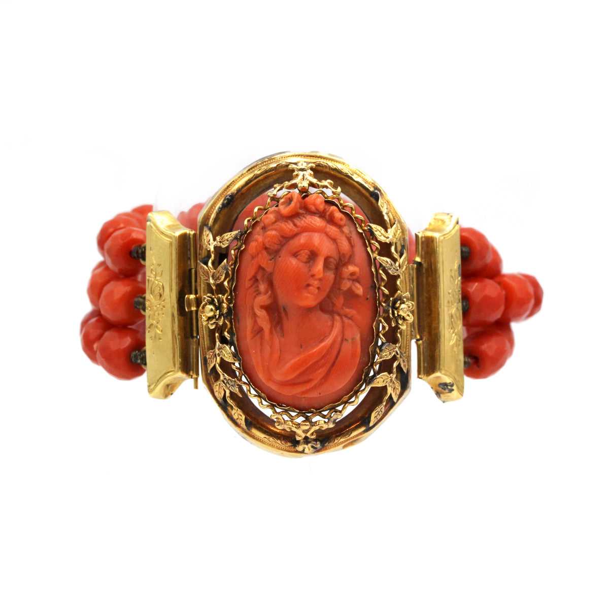 Bracelet - Or jaune, Camée & Corail rouge