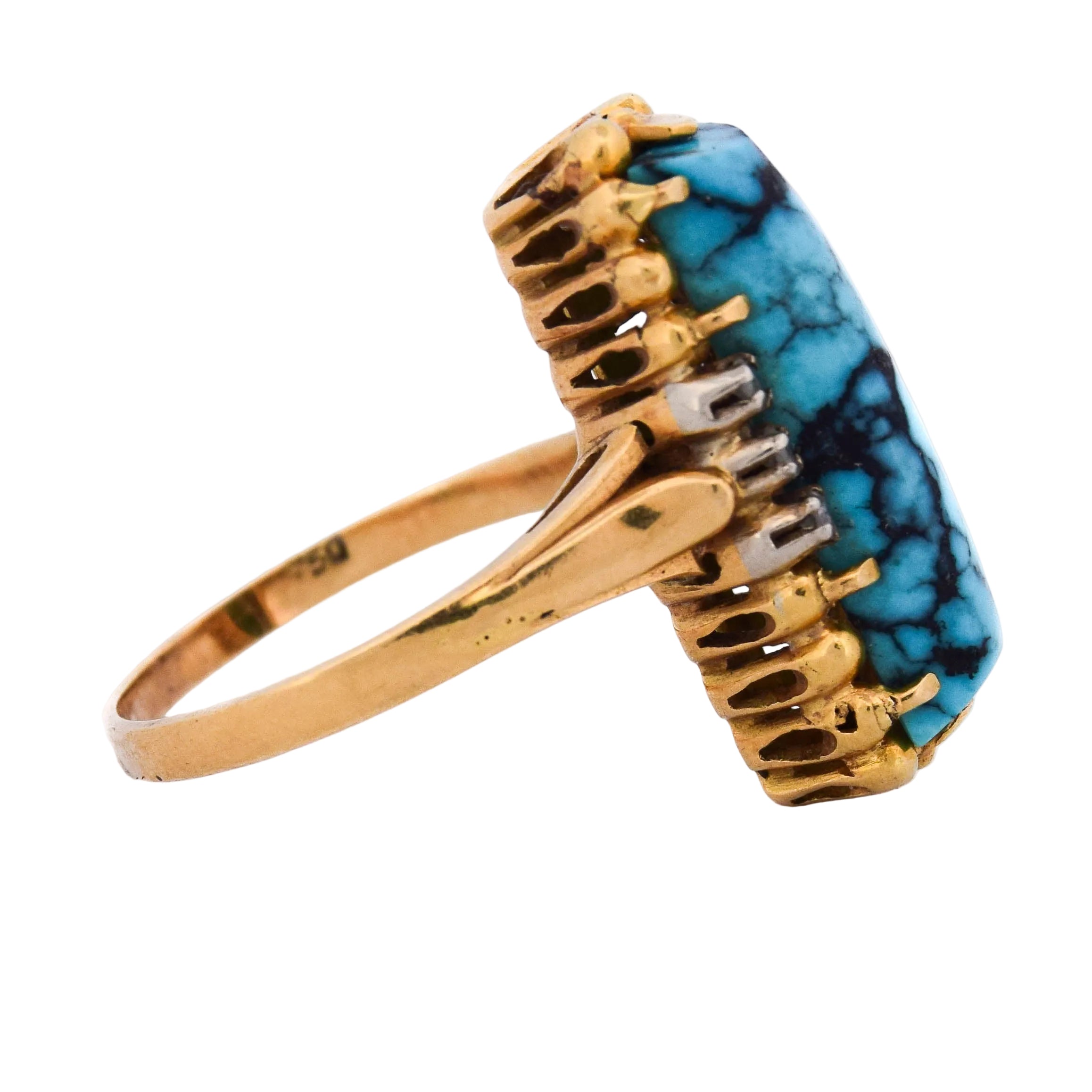 Bague Cocktail en or jaune, turquoise et diamants