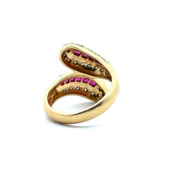Bague Toi & Moi en or jaune, rubis et diamants