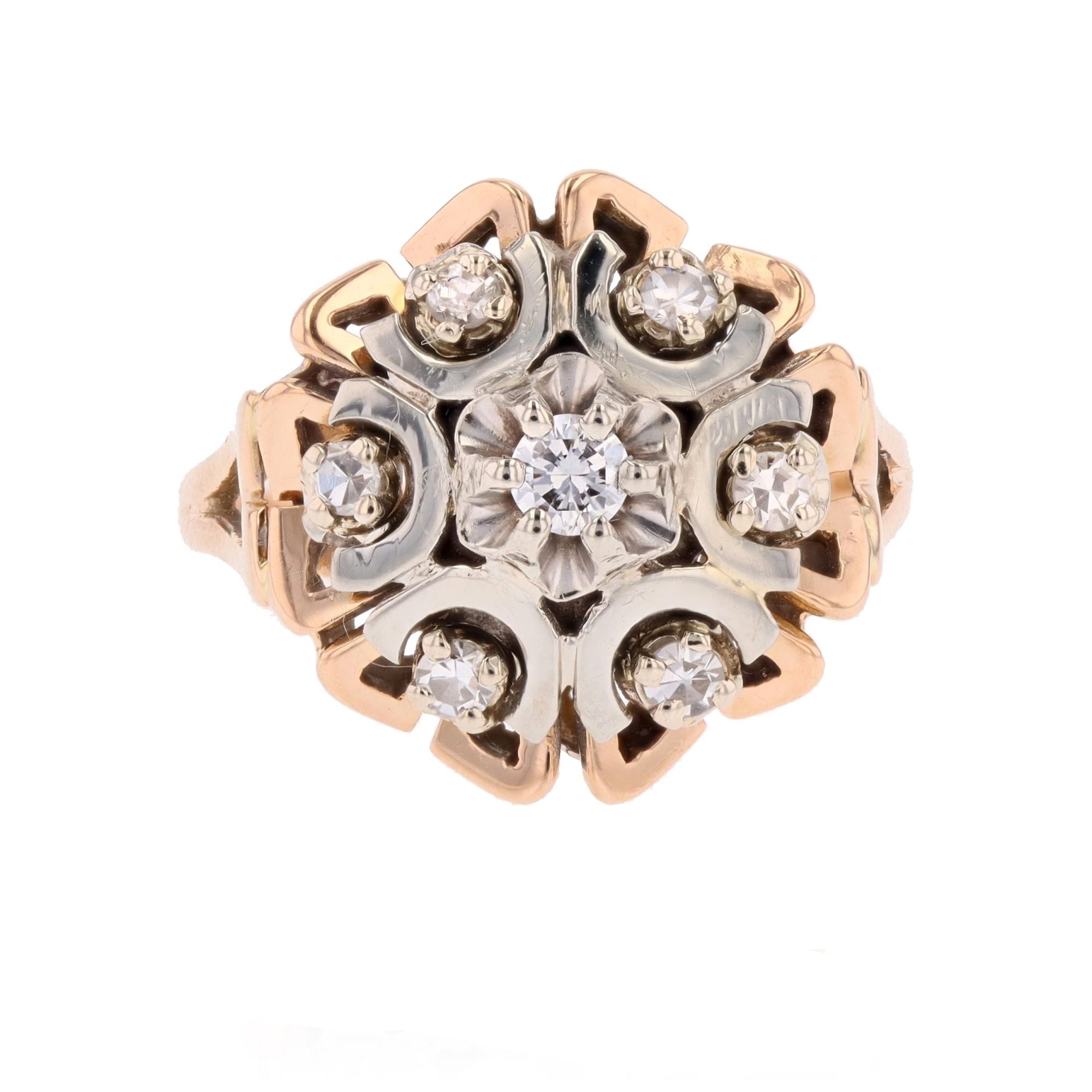 Bague Marguerite en or blanc, or rose et diamants