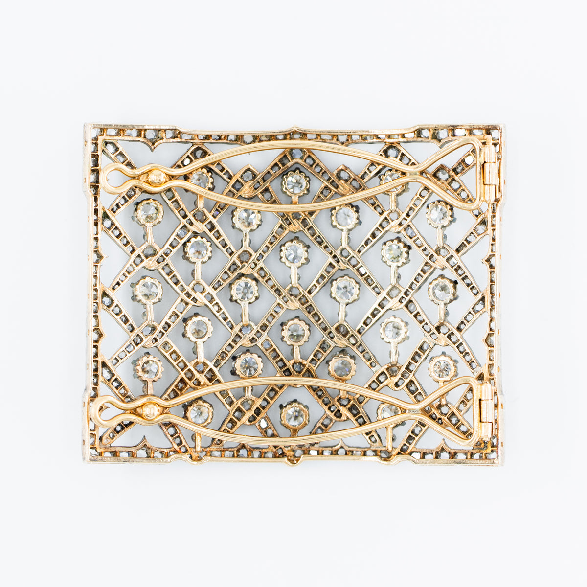 Plaque de cheveux en or jaune, argent et diamants