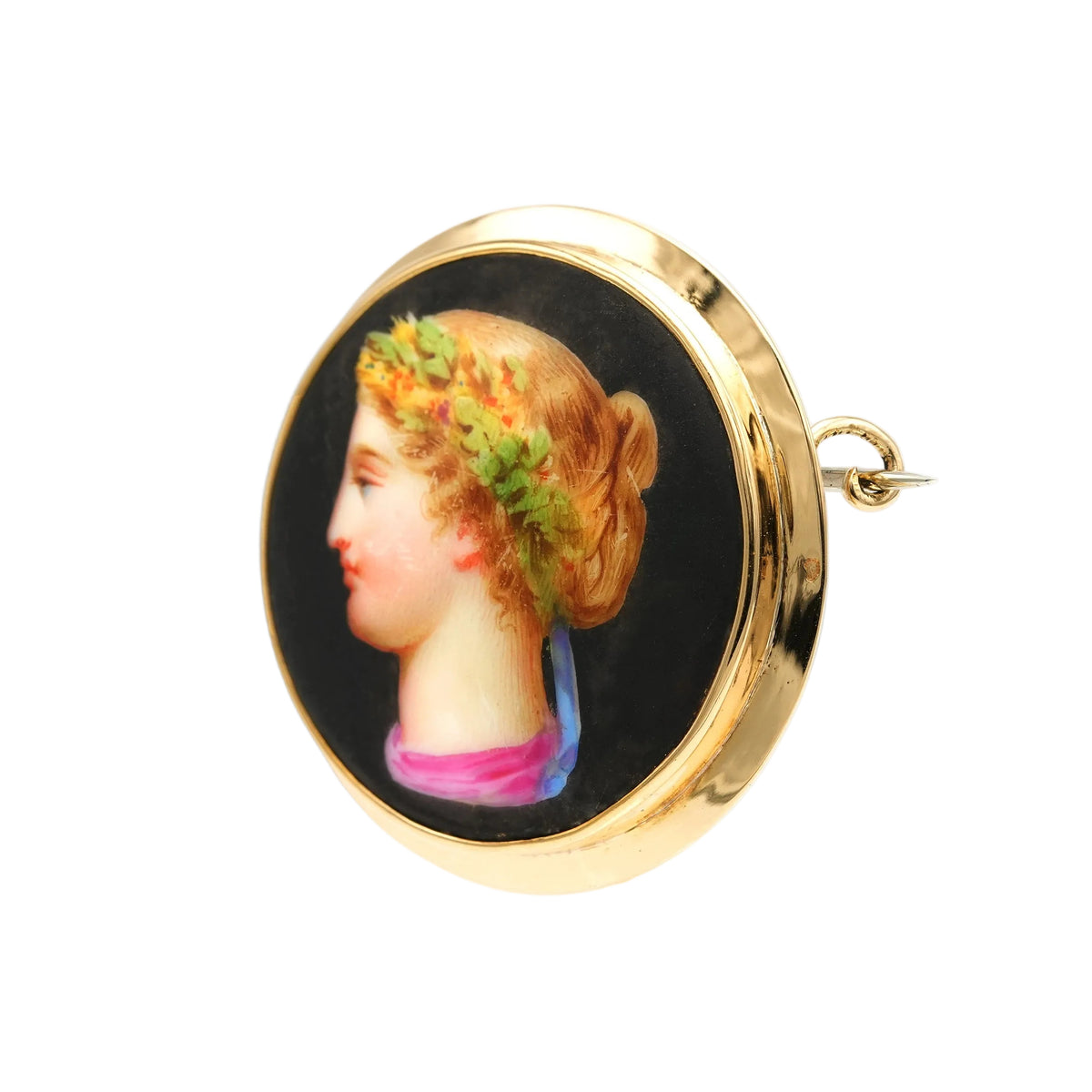 Broche Épingle en or jaune et porcelaine