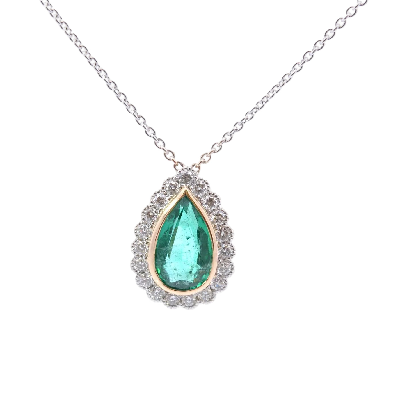 Collier Pendentif en or jaune, platine, émeraude et diamants