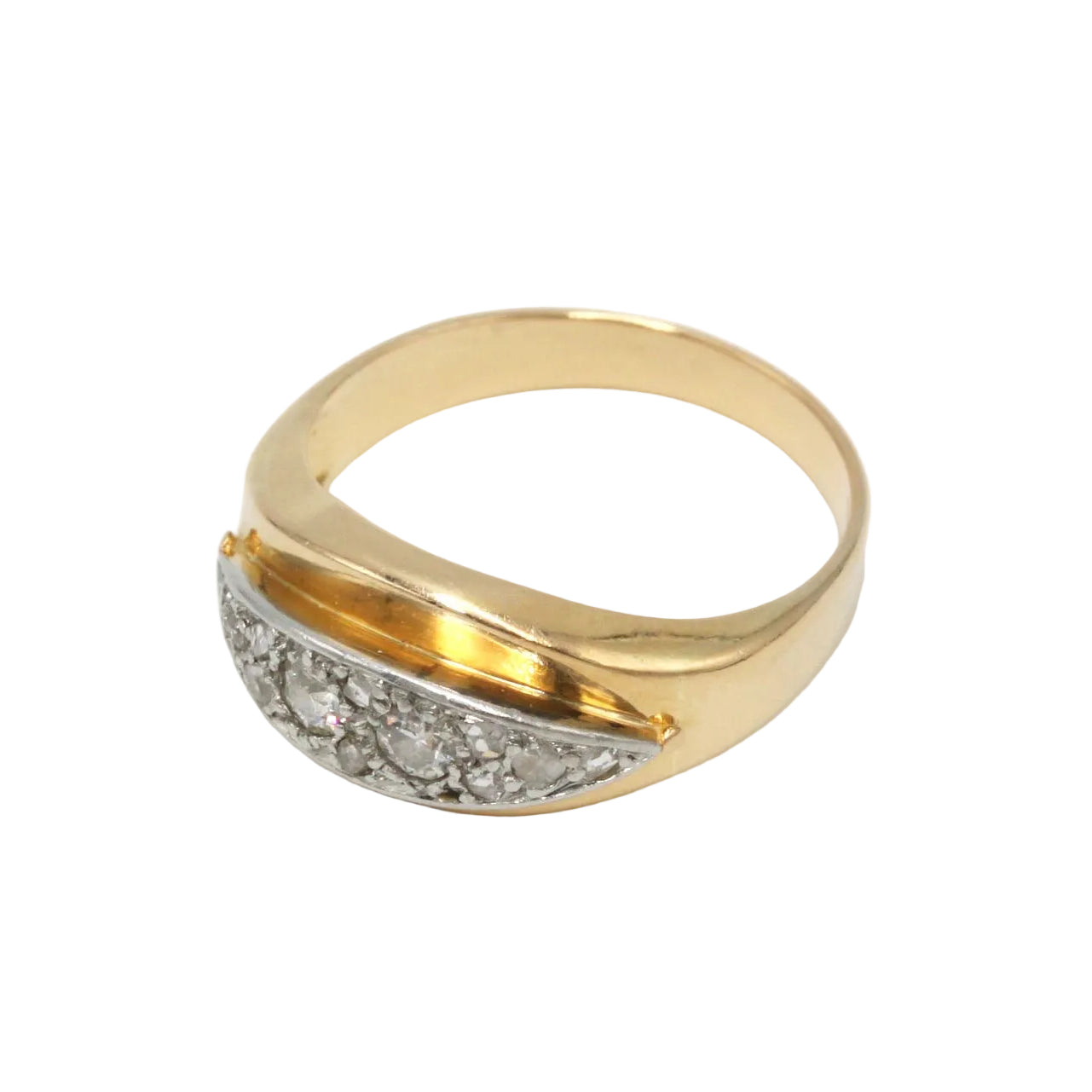 Bague Jarretière en or jaune, platine et diamants