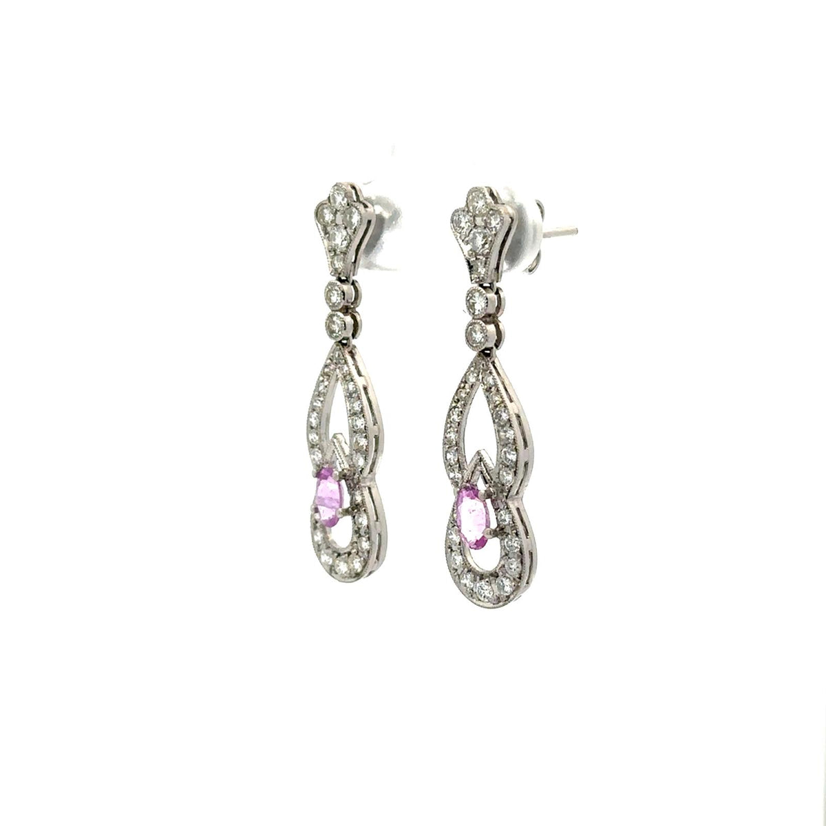 Boucles d'oreilles Pendantes en platine, saphirs et diamants
