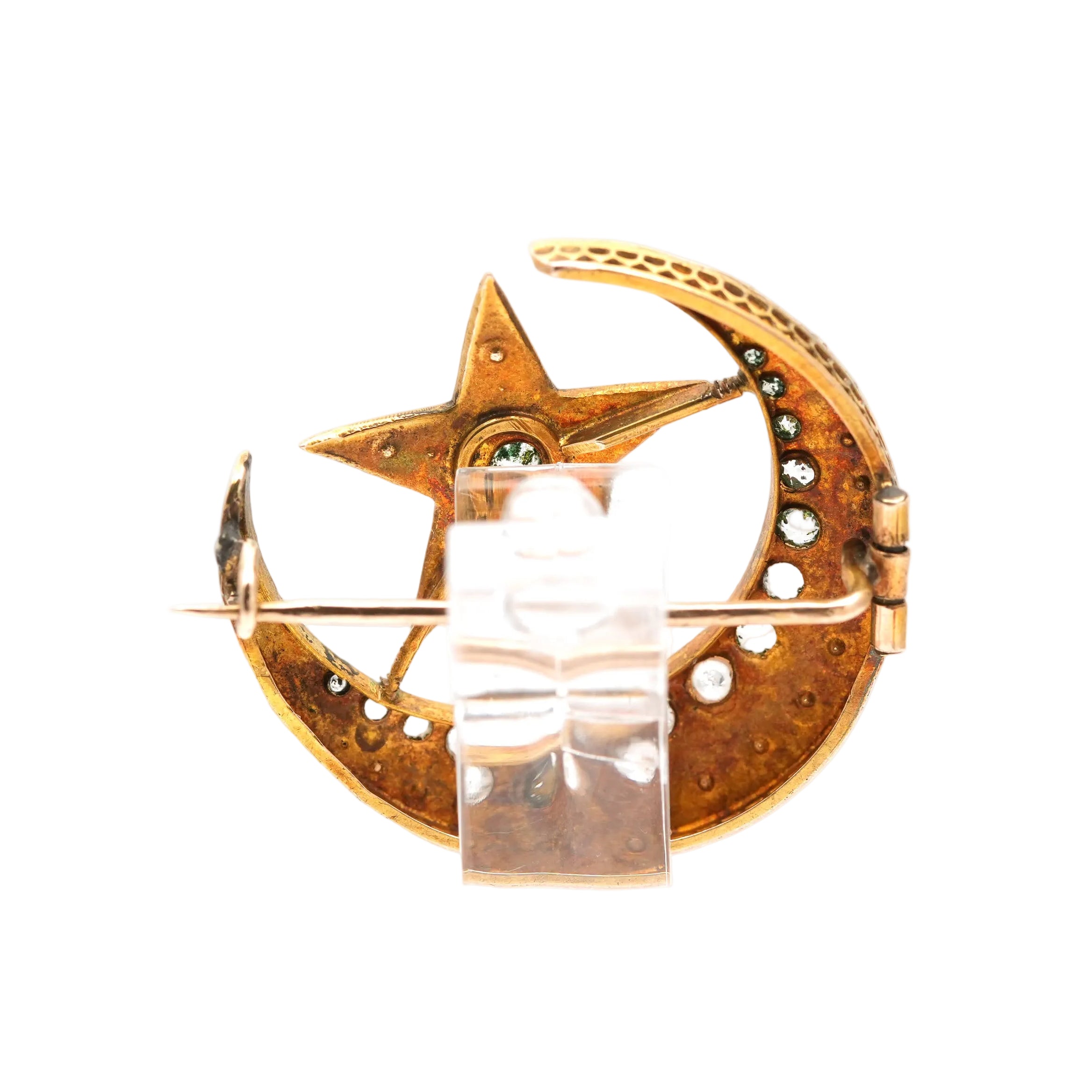 Broche Épingle en or jaune, perles et strass