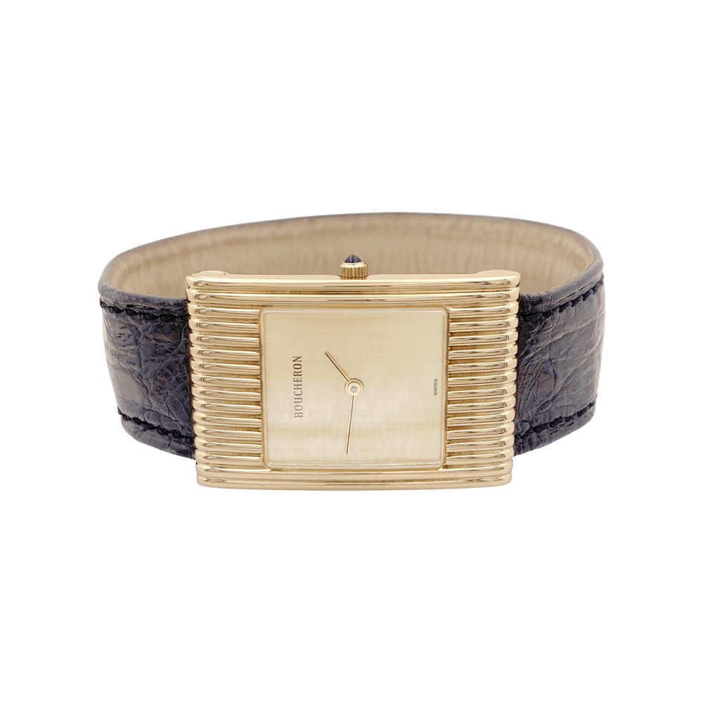 Montre Boucheron, "Reflet", or jaune, cuir.