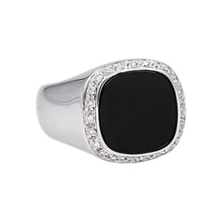 Bague Chevalière Or blanc Onyx