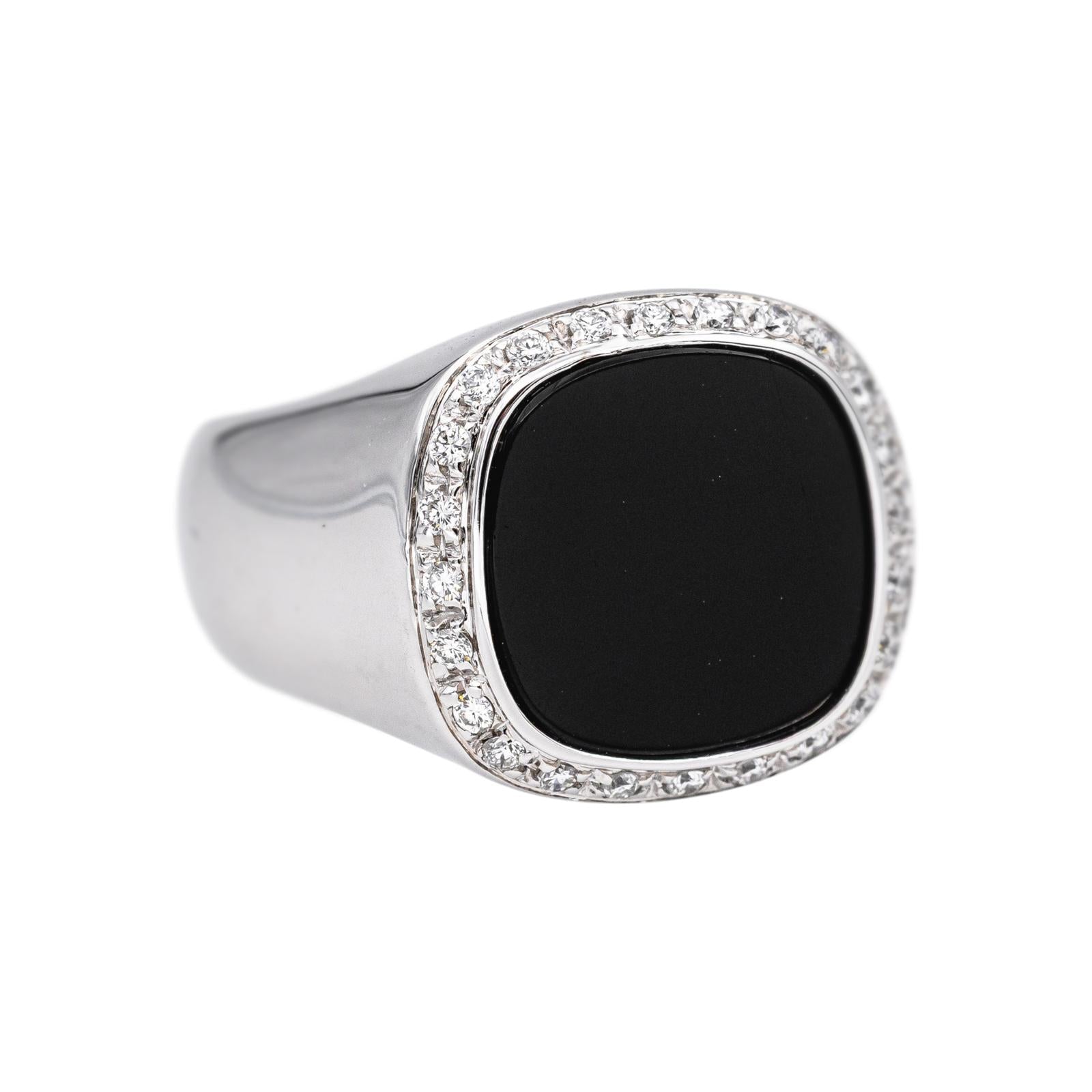 Bague Chevalière Or blanc Onyx