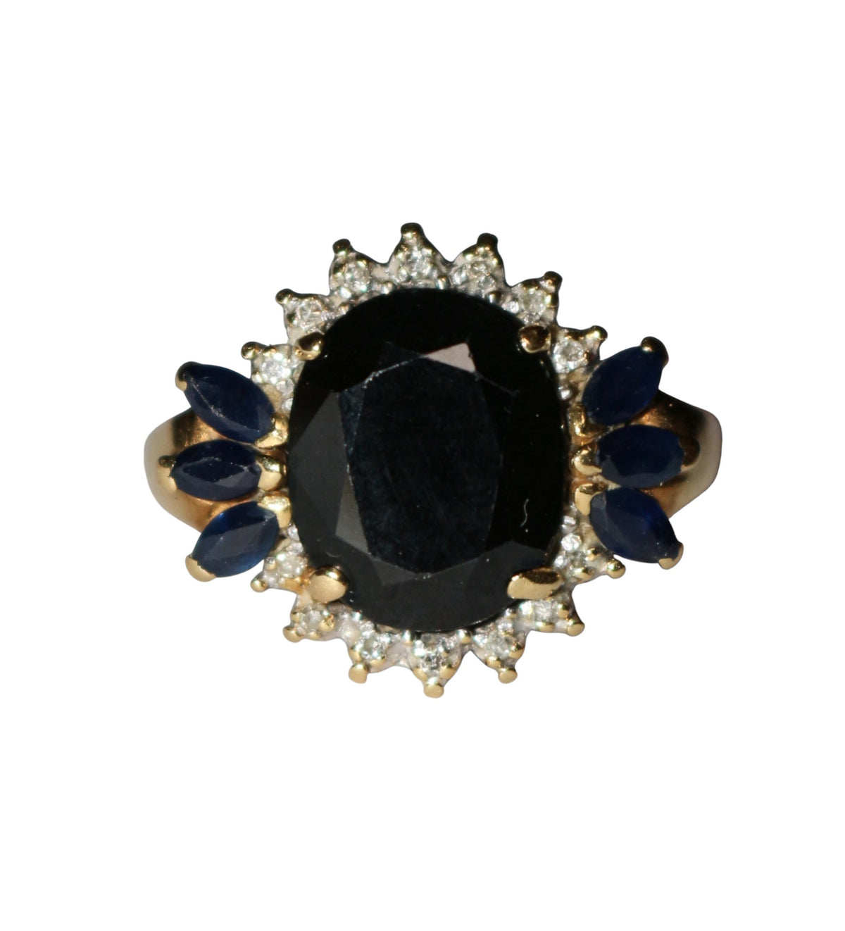 Bague Marguerite en or jaune, saphirs et diamants