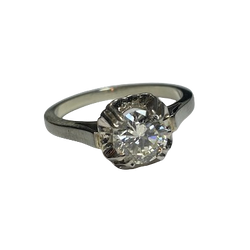 Bague Solitaire en or blanc, platine et diamant