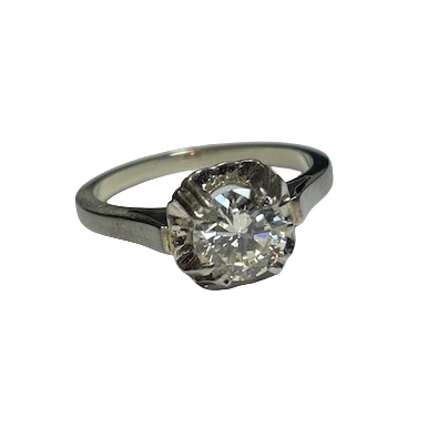 Bague Solitaire en or blanc, platine et diamant