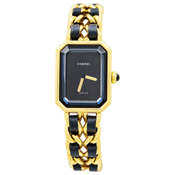 Montre CHANEL "Première" plaqué or, acier et cuir