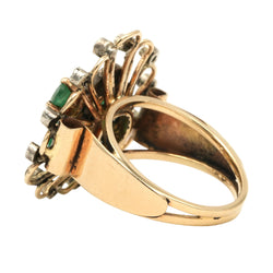 Bague Marguerite en or jaune, émeraudes et diamants