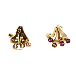 Boucles d'oreilles Clips en or jaune, platine et rubis