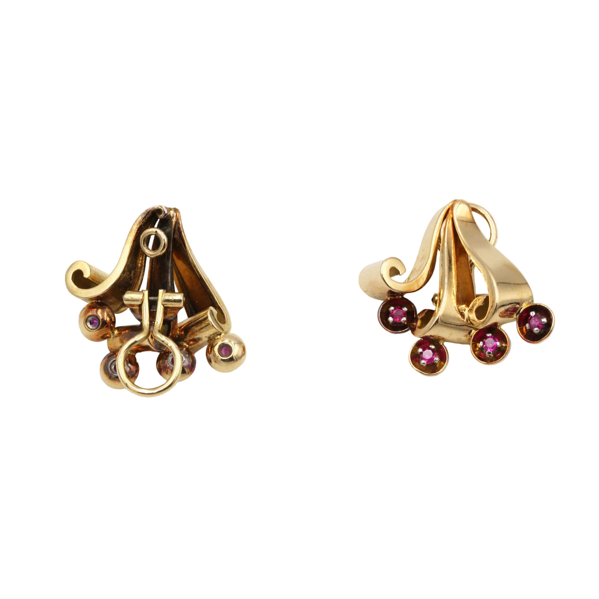 Boucles d'oreilles Clips en or jaune, platine et rubis