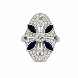 Bague Cocktail en or blanc, saphirs et diamants