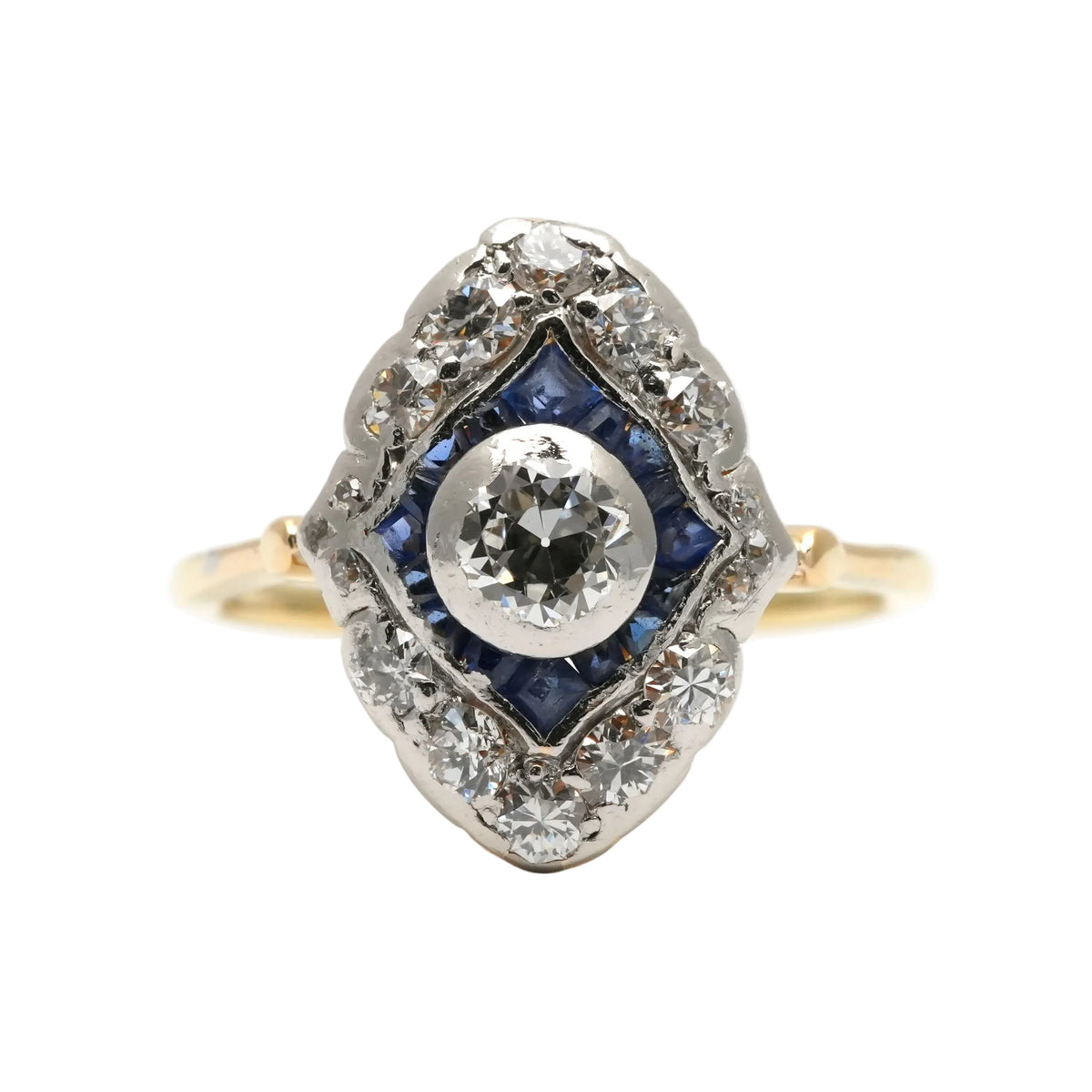 Bague en or blanc, or jaune, saphir et diamants