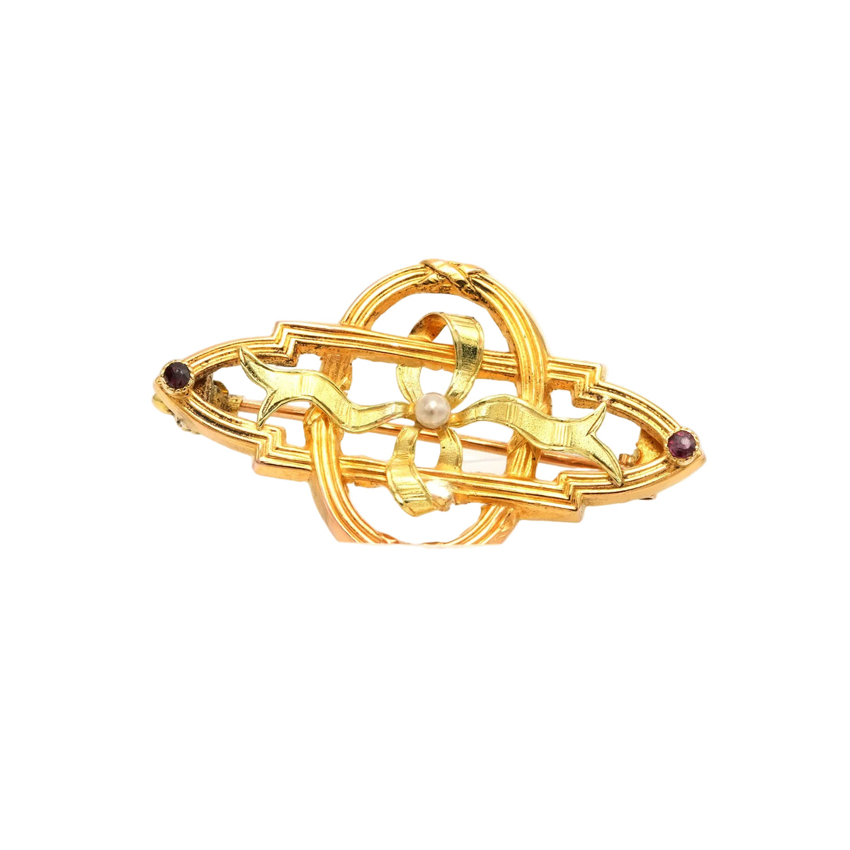 Broche Épingle en or jaune, perle et rubis