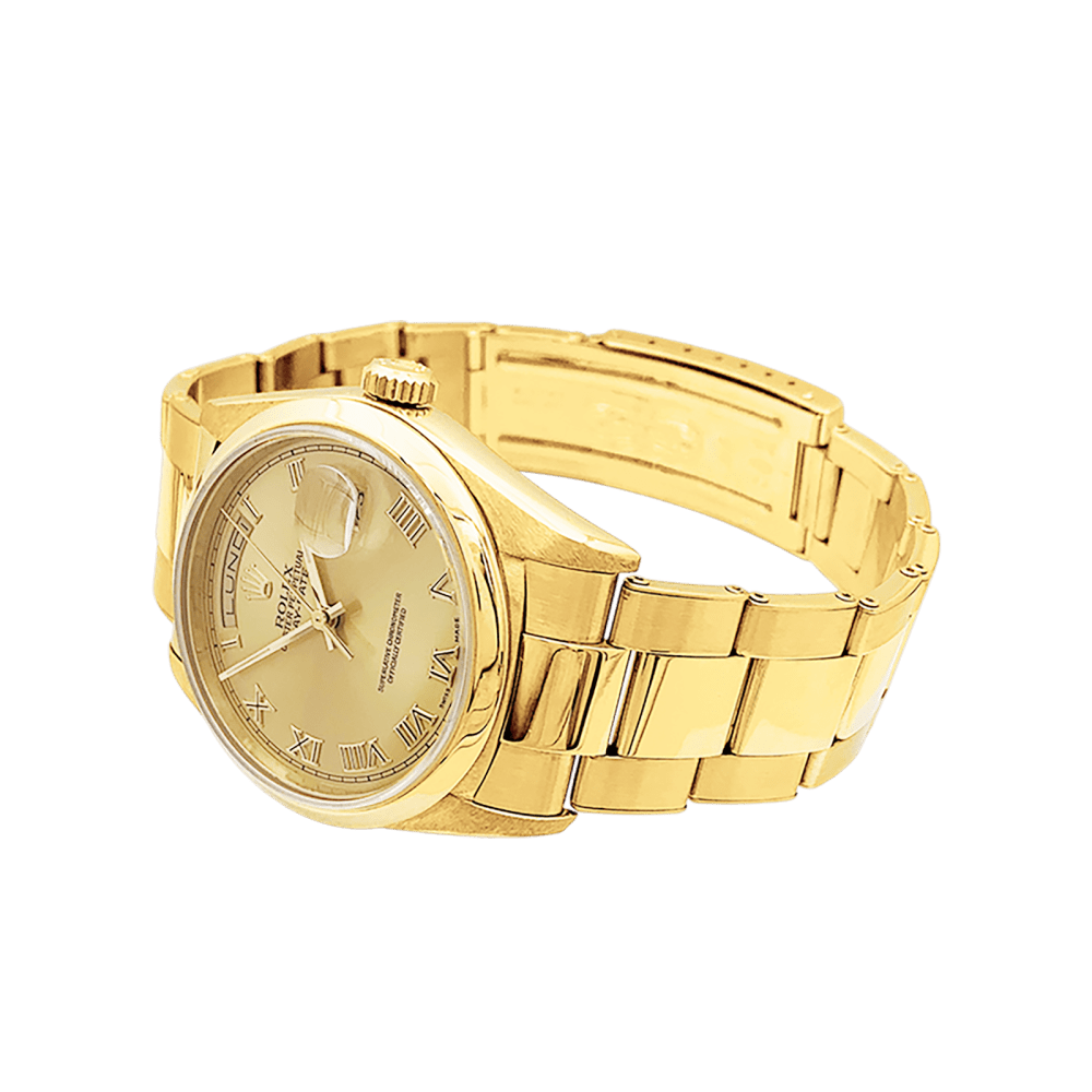 Montre Rolex, "Oyster Perpetual Day-date", or jaune.