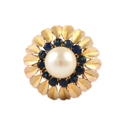 Bague Dôme en or jaune, perle et saphirs