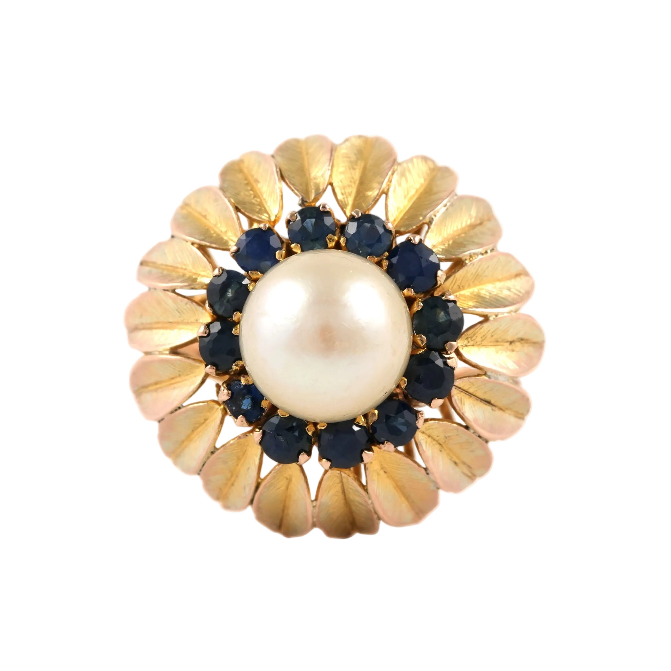 Bague Dôme en or jaune, perle et saphirs
