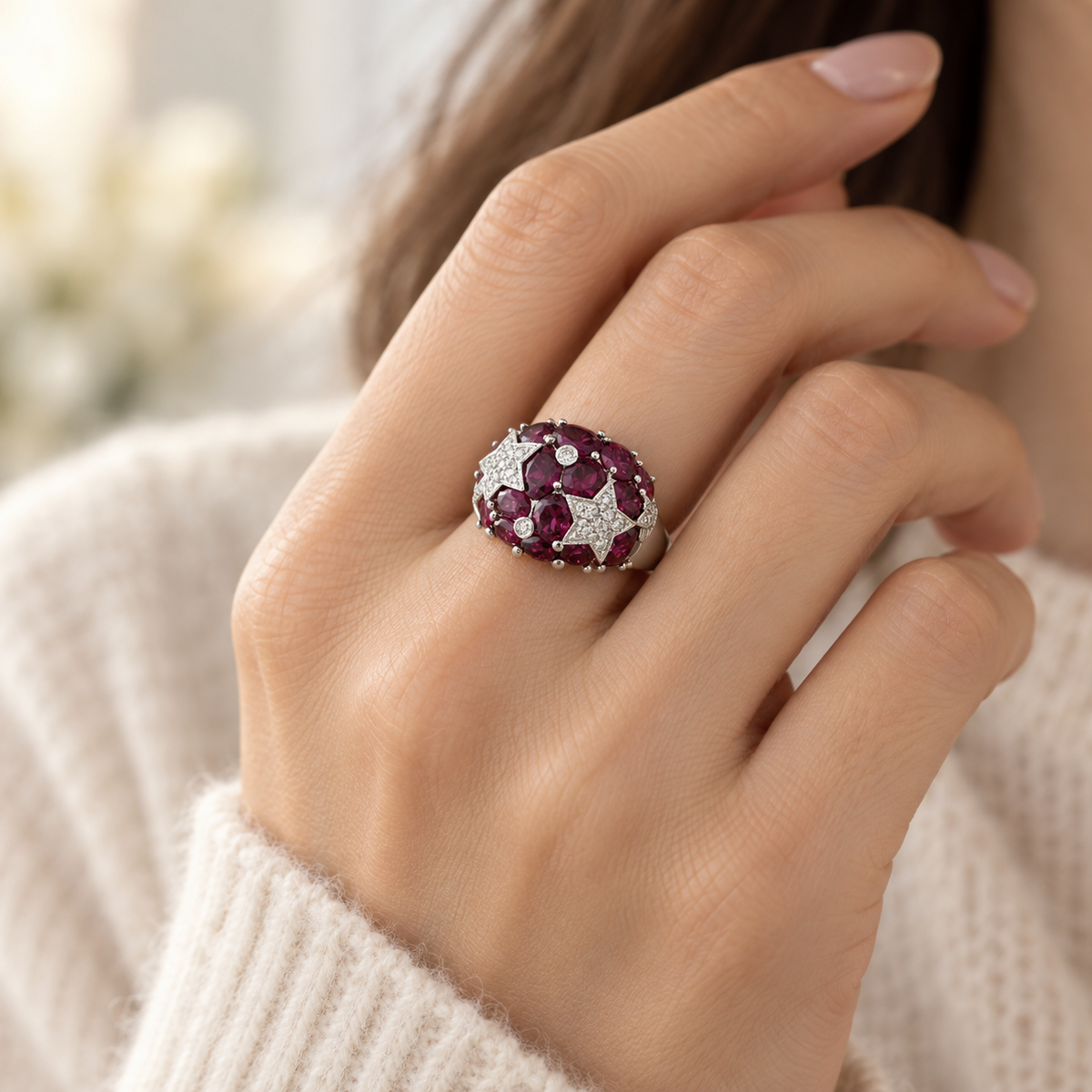 Bague Dôme en or blanc, tourmalines et diamants