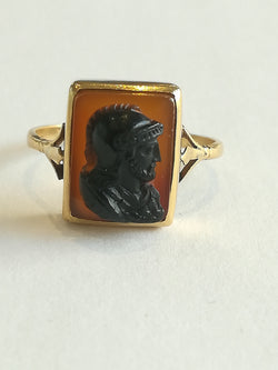 Bague Ancienne Camée Agate Guerrier Grec