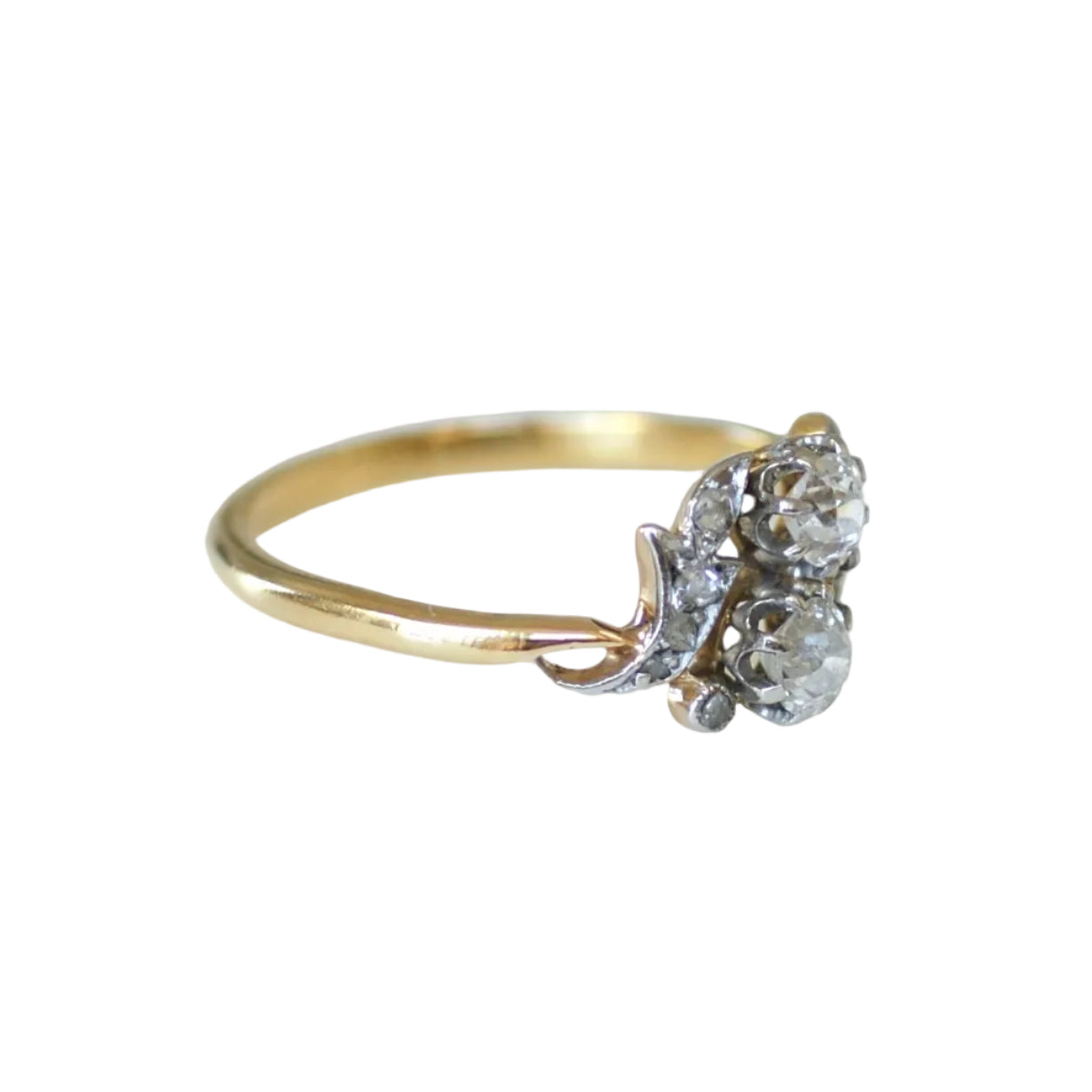 Bague Toi & Moi en or jaune, platine et diamants