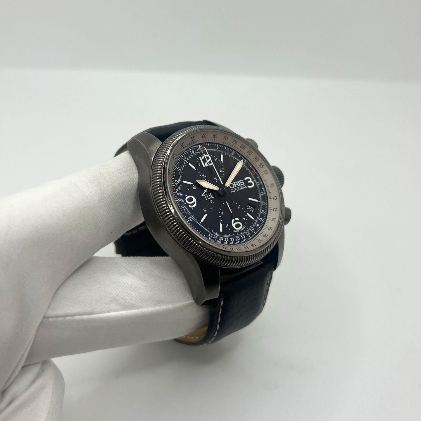 Montre ORIS "Big Crown X1 Calculator" en acier et cuir