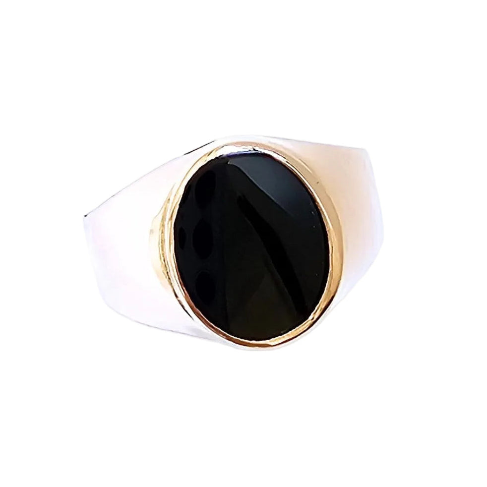 Bague Chevalière en or rose et onyx