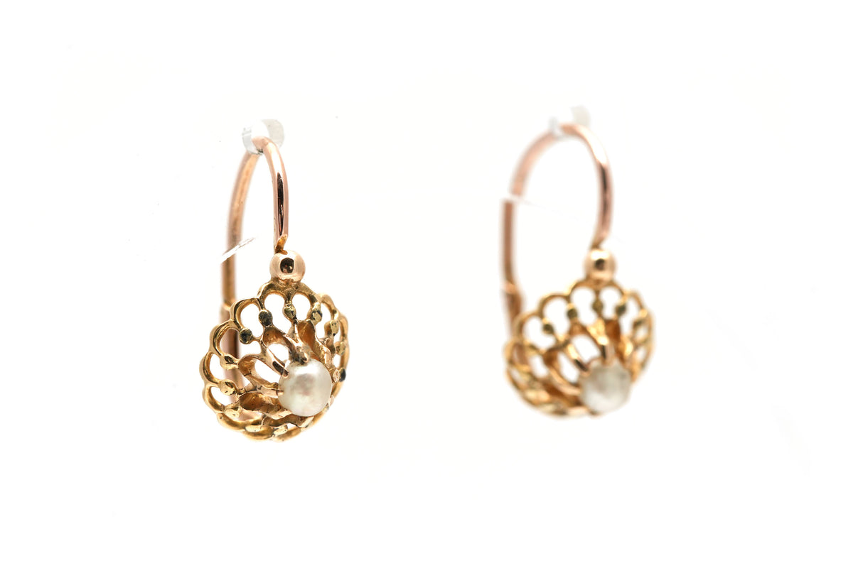 Boucles d'oreilles Dormeuses en or jaune et perles