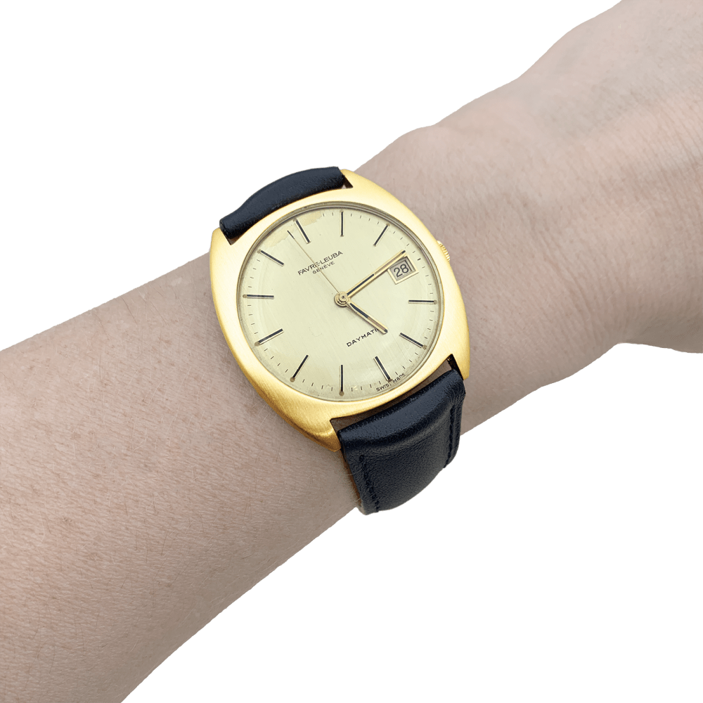 Montre Favre Leuba, or jaune, cuir.