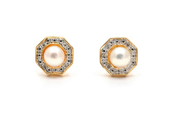 Boucles d'oreilles Puces en or jaune, perles et diamants