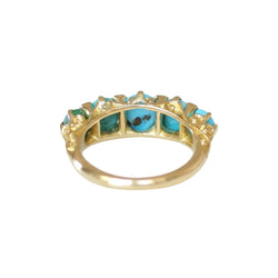 Bague Jarretière en or jaune, turquoises et diamants