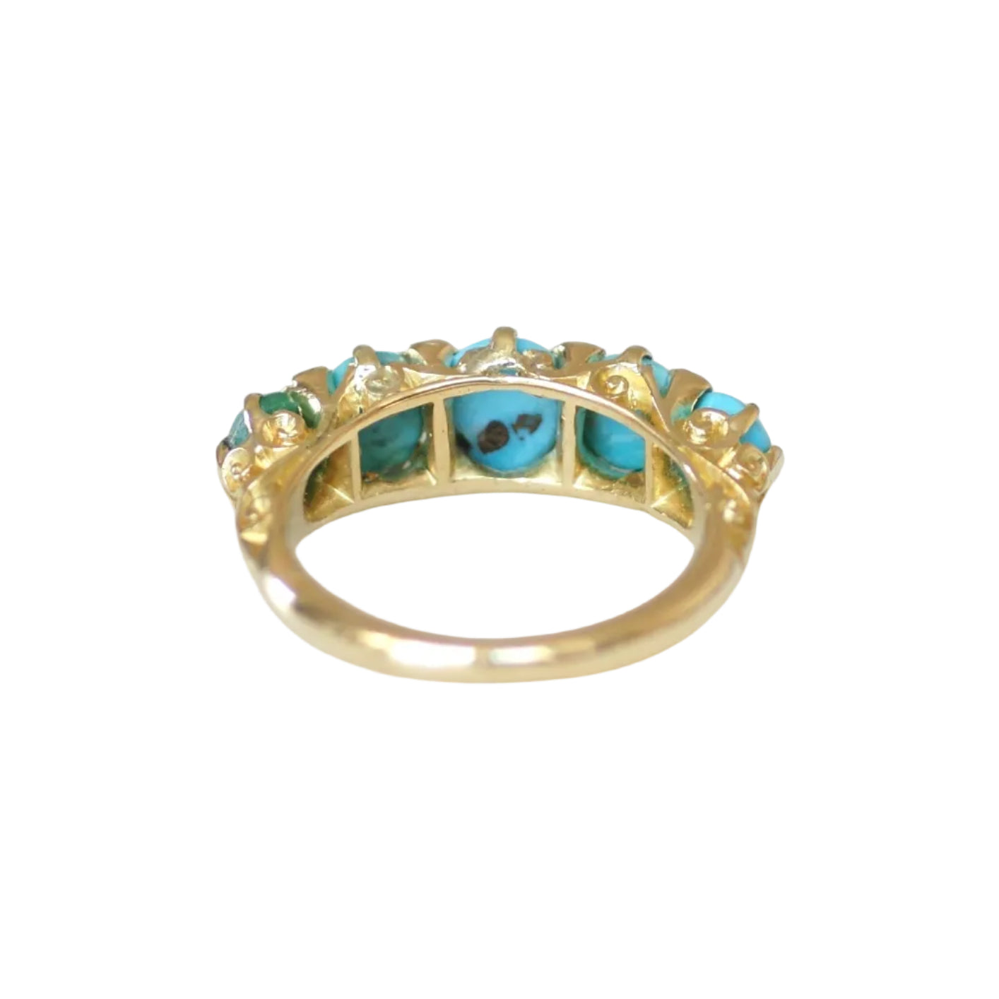 Bague Jarretière en or jaune, turquoises et diamants
