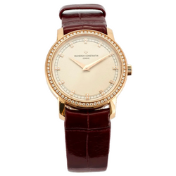 Montre VACHERON CONSTANTIN "Patrimony" PM en or rose, cuir et diamants
