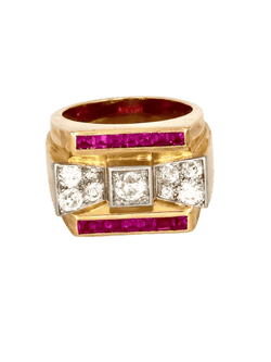 Bague Tank en or jaune, rubis et diamants