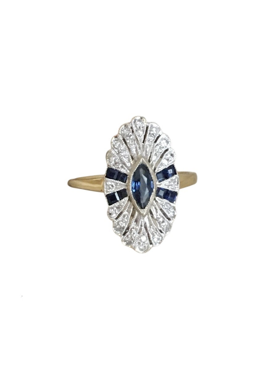 Bague Entourage en or jaune, platine, saphir et diamants
