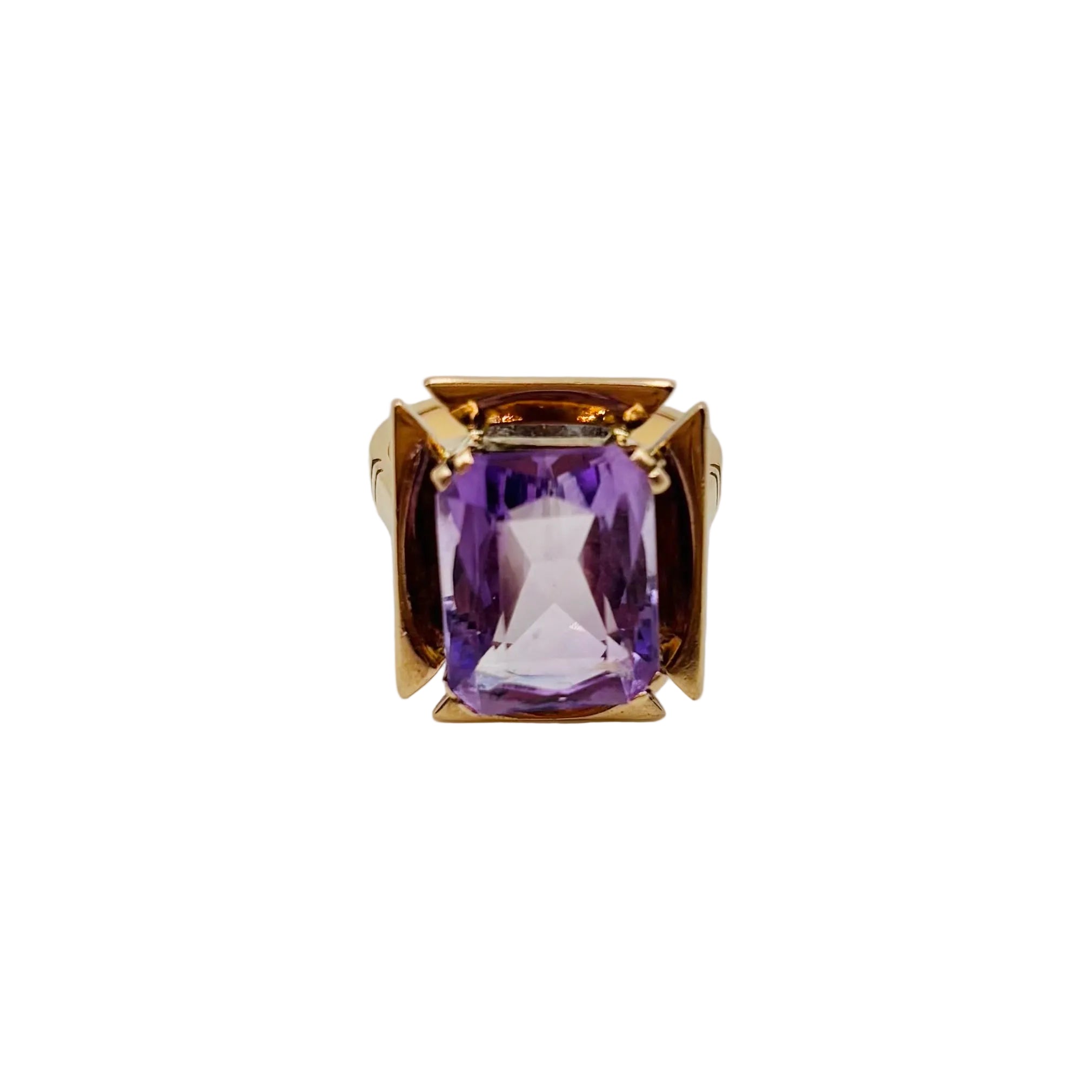 Bague Solitaire en or rose et améthyste