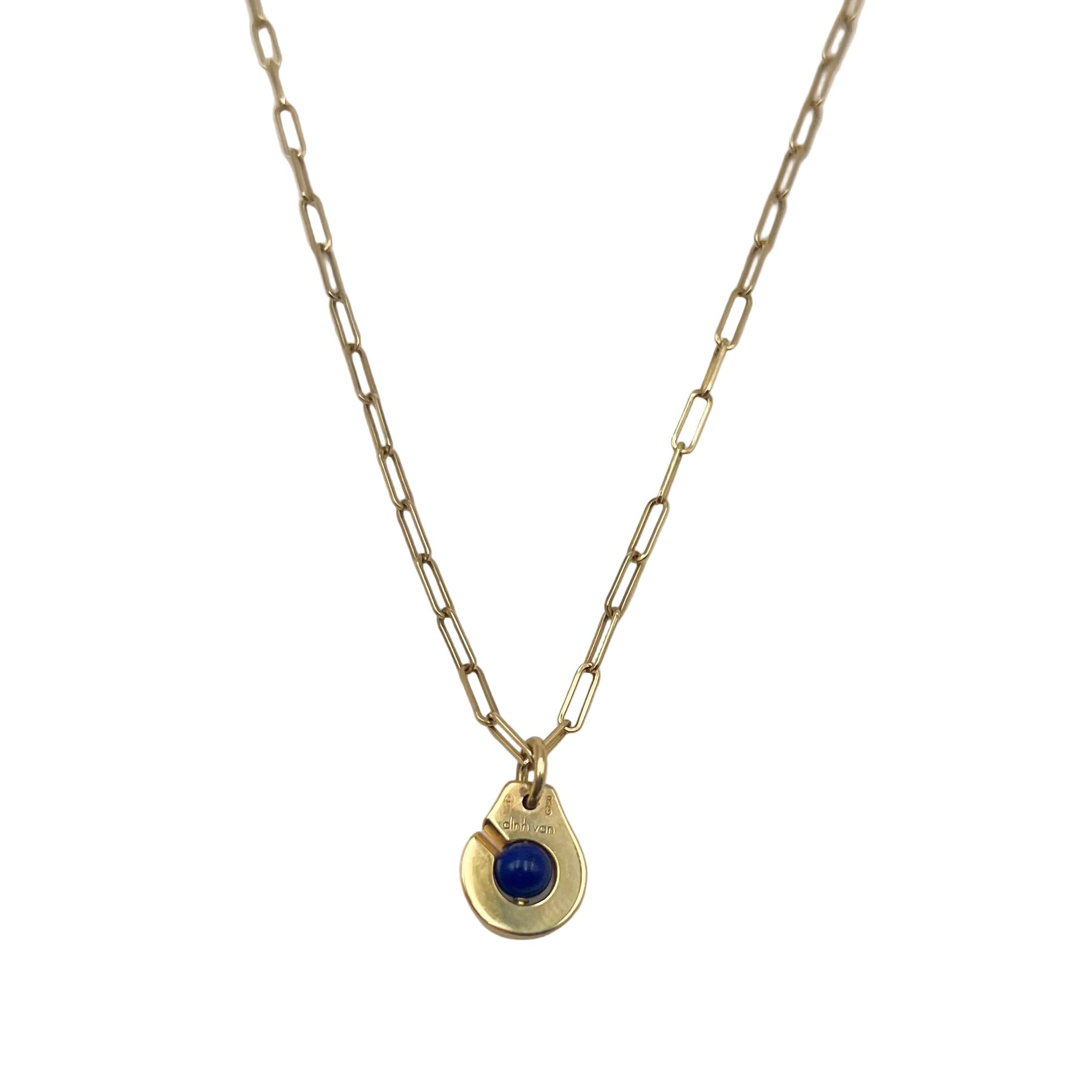 Collier Pendentif DINH VAN "Menottes R10" en or jaune et lapis lazuli